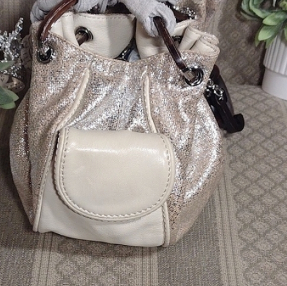 Juicy Couture Y2K Shimmering Linen Shoulder Bag with Wood Charms - Picture 6 of 16